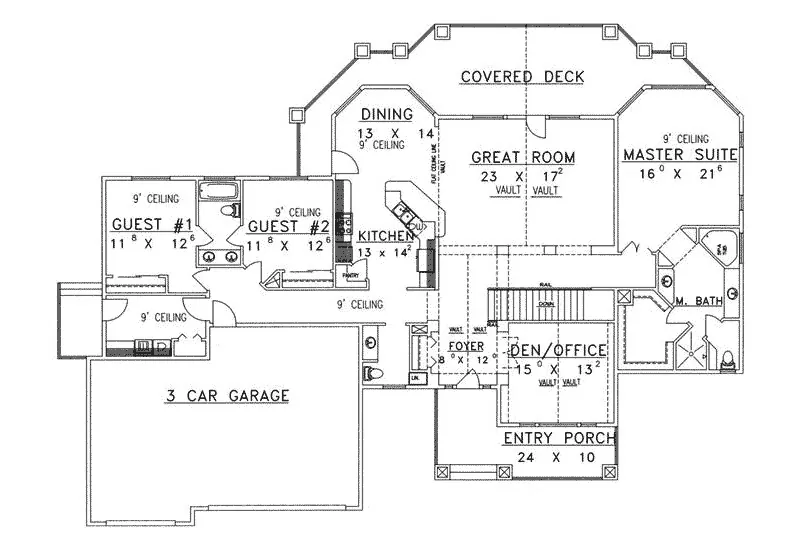 Mountain House Plan First Floor - Vista Grande Rustic Home 088D-0271 - Shop House Plans and More