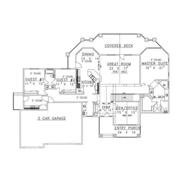 Contemporary House Plan First Floor - Vista Grande Rustic Home 088D-0271 - Shop House Plans and More