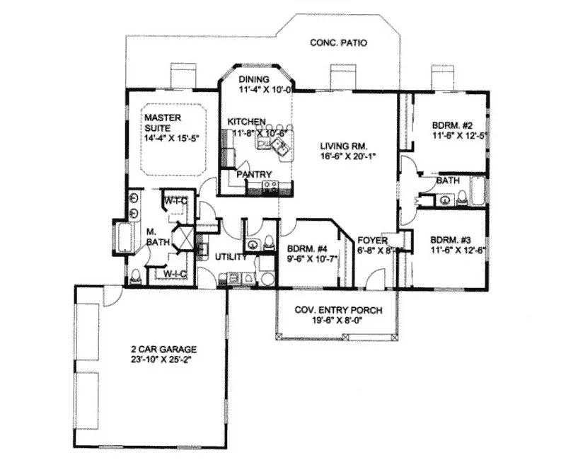 Traditional House Plan First Floor - Kersey Country Ranch Home 088D-0273 - Search House Plans and More