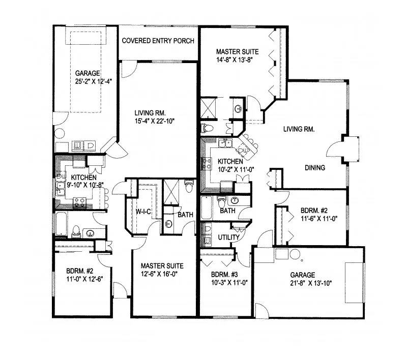 Ranch House Plan First Floor - Villa Grove Ranch Duplex 088D-0300 - Shop House Plans and More