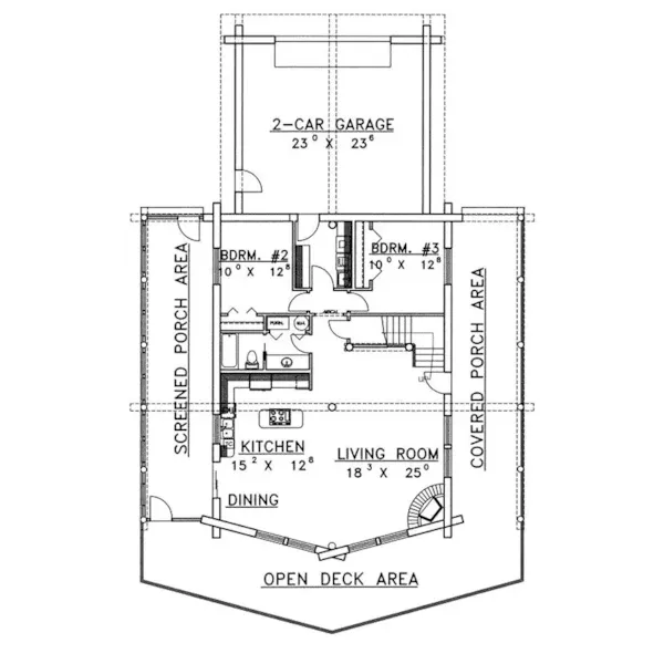 Contemporary House Plan First Floor - Crested Butte Rustic Log Home 088D-0324 - Search House Plans and More