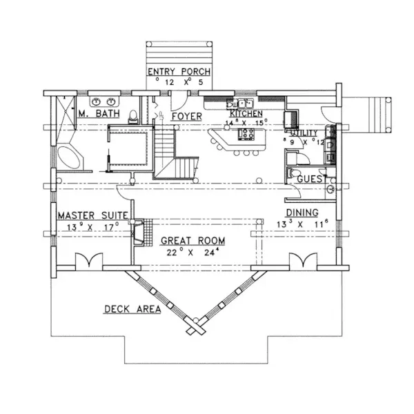 Country House Plan First Floor - Powderhorn Log Home 088D-0328 - Shop House Plans and More