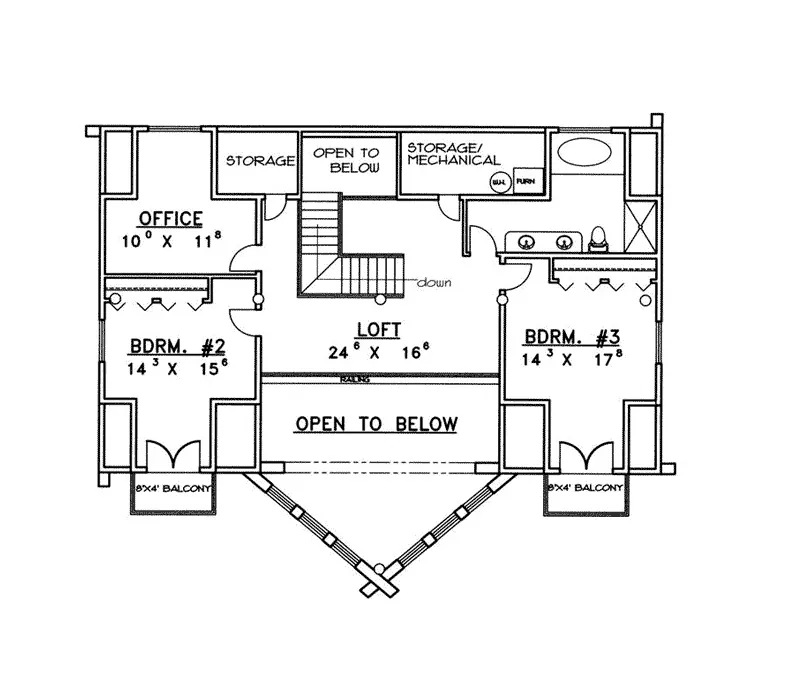 A-Frame House Plan Second Floor - Powderhorn Log Home 088D-0328 - Shop House Plans and More