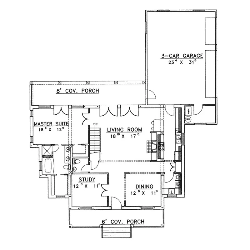 Colonial House Plan First Floor - Castle Rock Southern Home 088D-0331 - Search House Plans and More