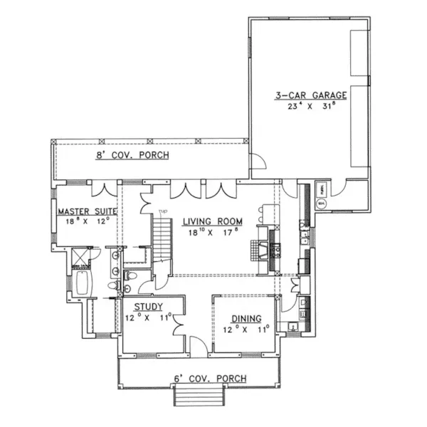 Colonial House Plan First Floor - Castle Rock Southern Home 088D-0331 - Search House Plans and More