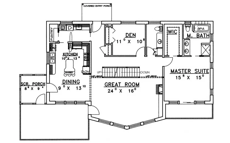 Country House Plan First Floor - Bonny Lake Contemporary Home 088D-0332 - Search House Plans and More