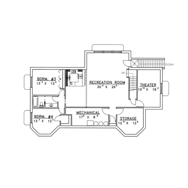 Vacation House Plan Lower Level Floor - Sand Creek Acadian Country Home 088D-0333 - Shop House Plans and More