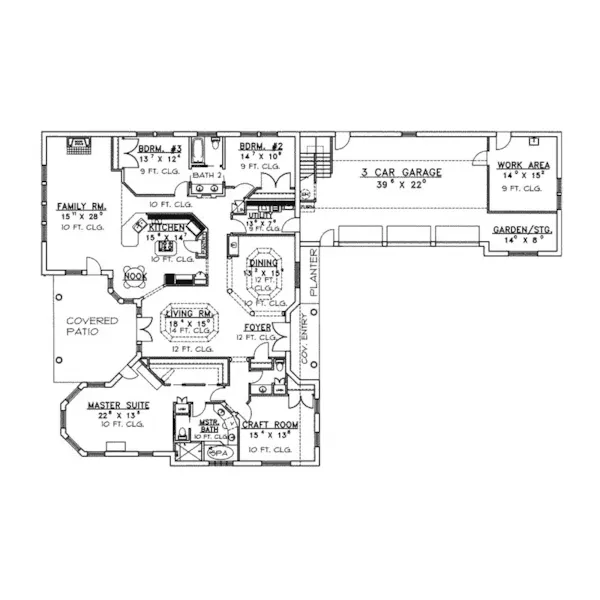 Traditional House Plan First Floor - Wiley Neoclassical Ranch Home 088D-0334 - Shop House Plans and More