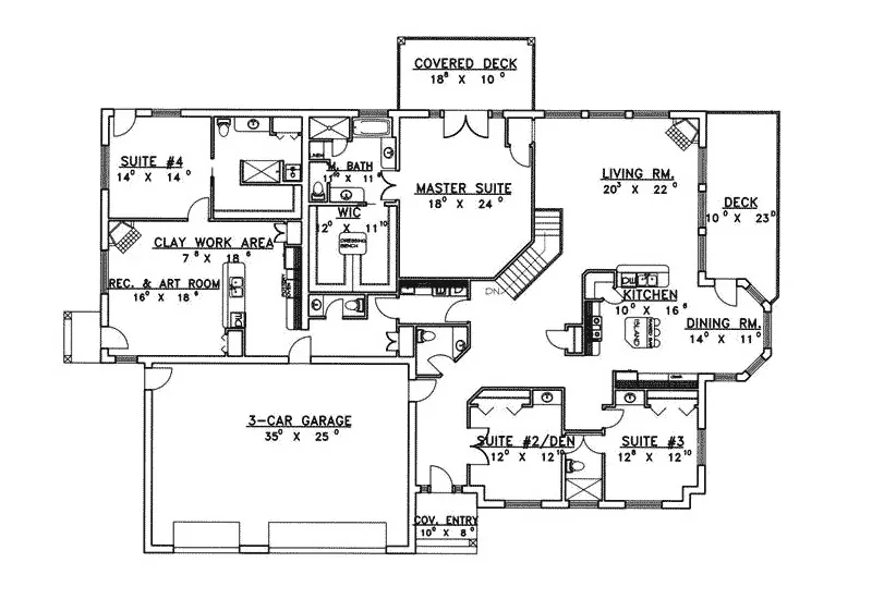 Ranch House Plan First Floor - Walsh Creek Contemporary Home 088D-0335 - Shop House Plans and More