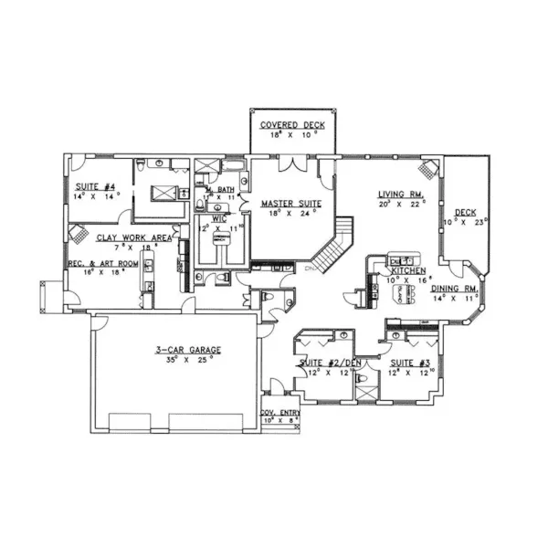 Craftsman House Plan First Floor - Walsh Creek Contemporary Home 088D-0335 - Shop House Plans and More