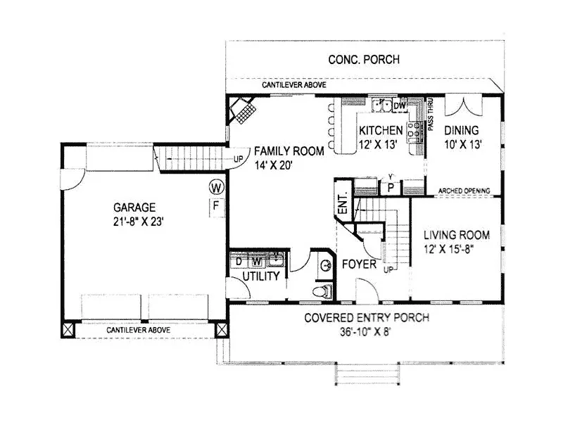 Shingle House Plan First Floor - Brownbranch Country Home 088D-0338 - Search House Plans and More