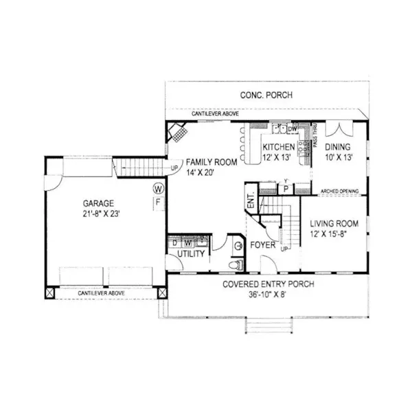 Shingle House Plan First Floor - Brownbranch Country Home 088D-0338 - Search House Plans and More