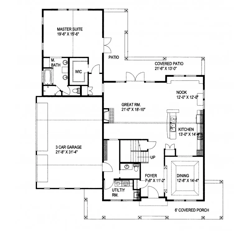 Arts & Crafts House Plan First Floor - McCoy Arts And Crafts Home 088D-0341 - Shop House Plans and More