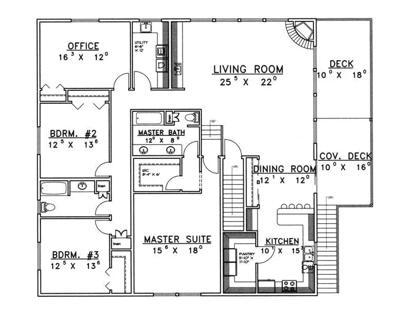Lake House Plan First Floor - Deltaview Country Home 088D-0343 - Search House Plans and More