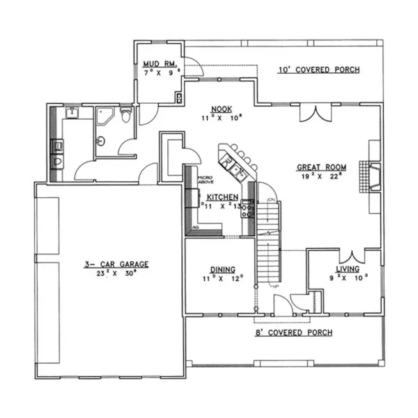 Shingle House Plan First Floor - Schonfield Country Home 088D-0344 - Shop House Plans and More