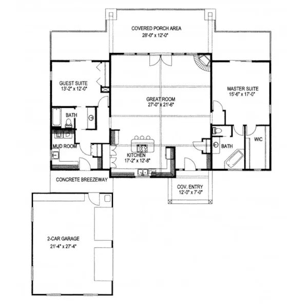 Ranch House Plan First Floor - Glen Canyon Craftsman Home 088D-0352 - Search House Plans and More