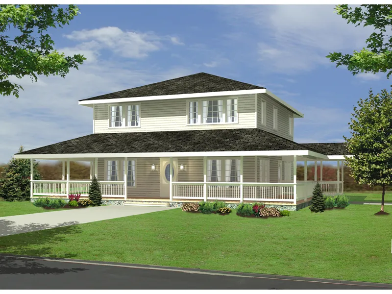 Symmetrical Design Entices This Farmhouse With Wrap-Around Porch