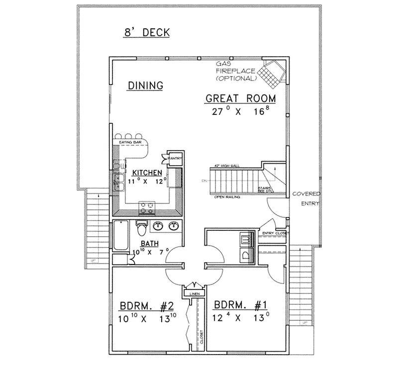 Waterfront House Plan First Floor - Valleyspring Ranch Home 088D-0381 - Shop House Plans and More
