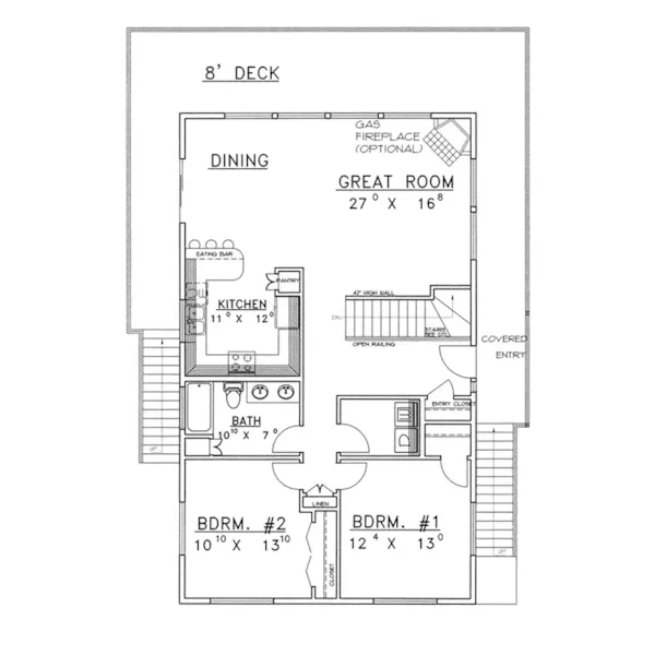 Lake House Plan First Floor - Valleyspring Ranch Home 088D-0381 - Shop House Plans and More