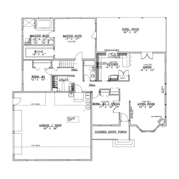 Ranch House Plan First Floor - Payson Traditional Ranch Home 088D-0382 - Shop House Plans and More