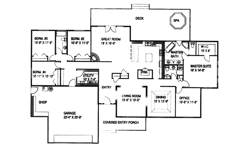 Country House Plan First Floor - Scofield Sunbelt Ranch Home 088D-0385 - Shop House Plans and More