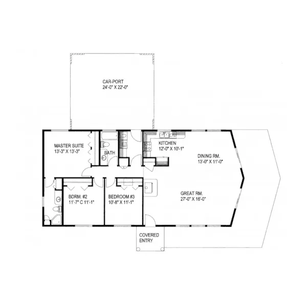 Contemporary House Plan First Floor - Timberland Bluff Ranch Home 088D-0387 - Shop House Plans and More