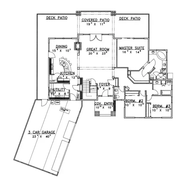 Contemporary House Plan First Floor - Bountiful Shingle Style Home 088D-0390 - Search House Plans and More