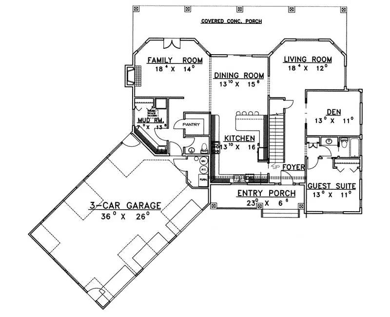 Arts & Crafts House Plan First Floor - O'Toole Luxury Tudor Home 088D-0393 - Shop House Plans and More