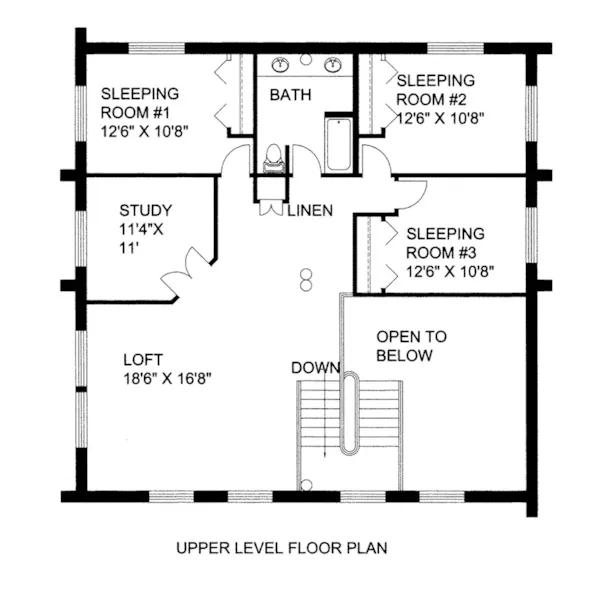 Log Cabin House Plan Second Floor - Bent Creek Log Home 088D-0404 - Shop House Plans and More