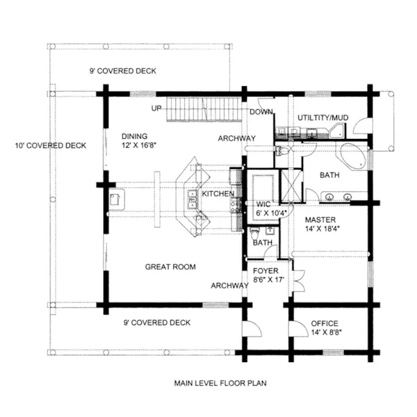 Log House Plan First Floor - Alta Peak Rustic Mountain Home 088D-0405 - Shop House Plans and More