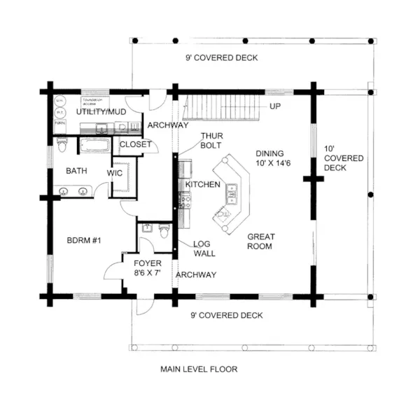 Log Cabin House Plan First Floor - Kamari Rustic Log Home 088D-0409 - Shop House Plans and More