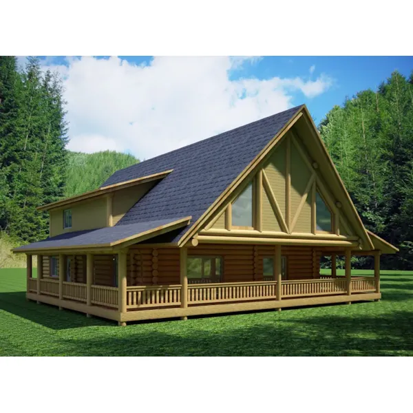 Log Cabin House Plan Front of Home - Kamari Rustic Log Home 088D-0409 - Shop House Plans and More