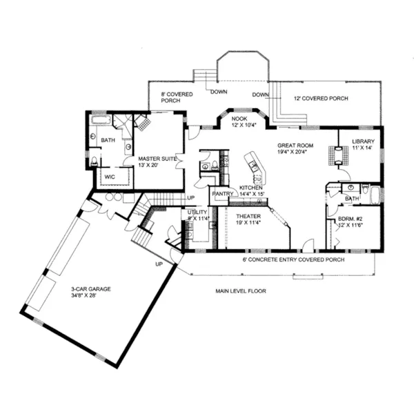 Vacation House Plan First Floor - Newburg Pass Ranch Home 088D-0419 - Shop House Plans and More