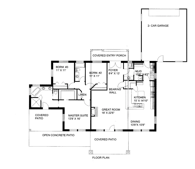 Ranch House Plan First Floor - 088D-0420 - Shop House Plans and More