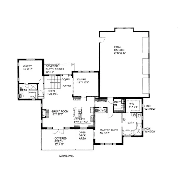 Arts & Crafts House Plan First Floor - Kramer Point Hillside Home 088D-0424 - Shop House Plans and More