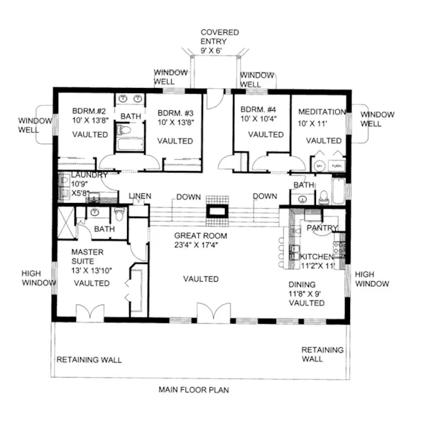 Modern House Plan First Floor - Lookout Park Berm Home 088D-0427 - Shop House Plans and More