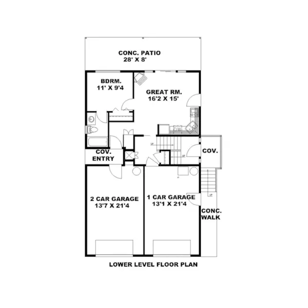 Waterfront House Plan Lower Level Floor - Keystone Lake Vacation Home 088D-0461 - Shop House Plans and More