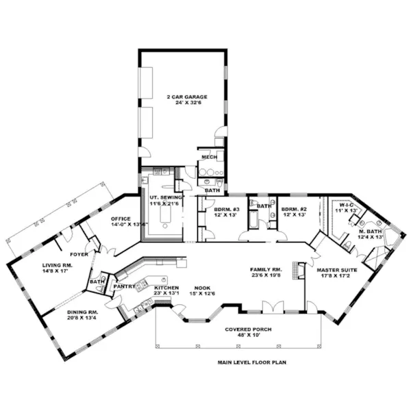 Ranch House Plan First Floor - Mendenhorn Ranch Home 088D-0648 - Shop House Plans and More