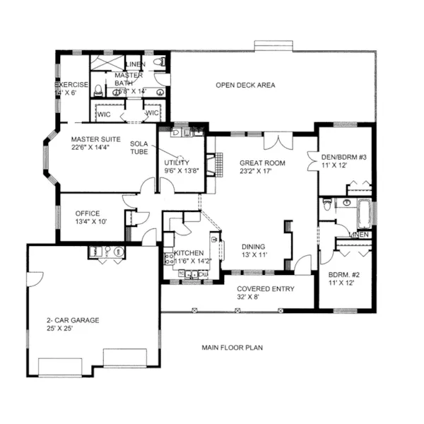 Ranch House Plan First Floor - Richertson Ranch Home 088D-0656 - Shop House Plans and More