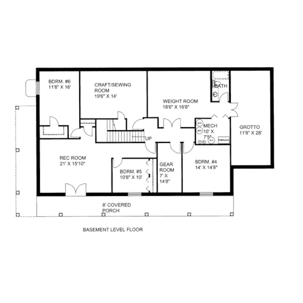 Craftsman House Plan Lower Level Floor - Rivers Bank Hillside Home 088D-0658 - Shop House Plans and More