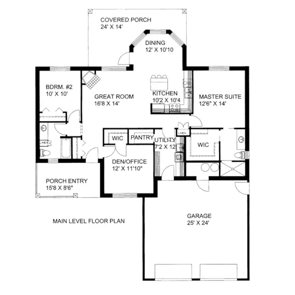 Ranch House Plan First Floor - Burrwood Ranch Home 088D-0667 - Shop House Plans and More