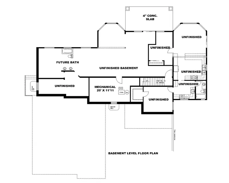 Arts & Crafts House Plan Lower Level Floor - Nevin Hill Ranch Home 088D-0724 - Shop House Plans and More