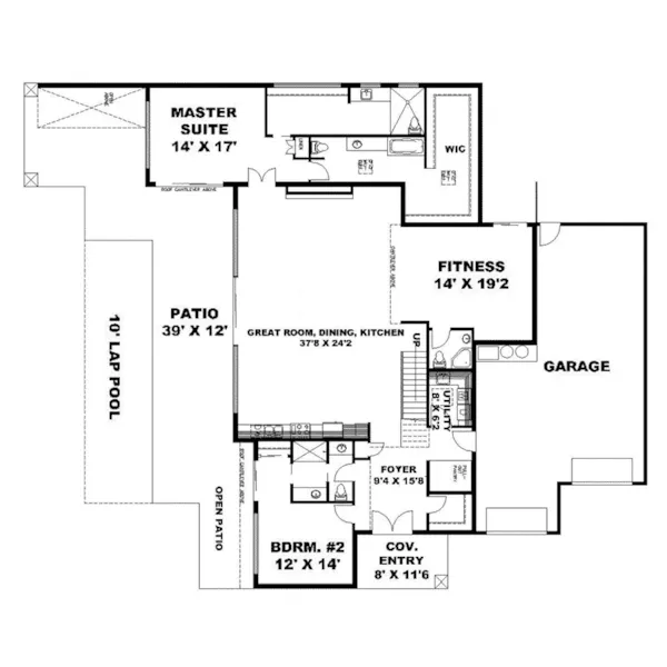 Sunbelt House Plan First Floor - Garcia Modern Southwest Home 088D-0731 - Shop House Plans and More