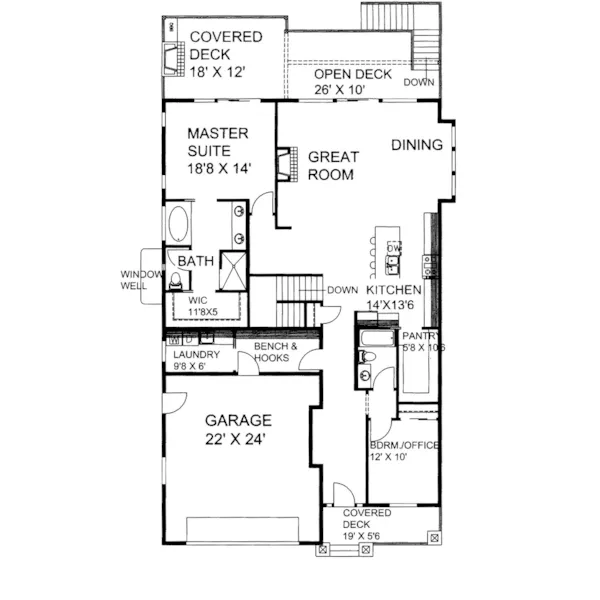 First Floor - Barker Bend Craftsman Home 088D-0800 - Shop House Plans and More