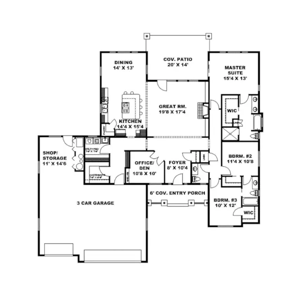 Mountain House Plan First Floor - Danette Craftsman Home 088D-0828 - Shop House Plans and More