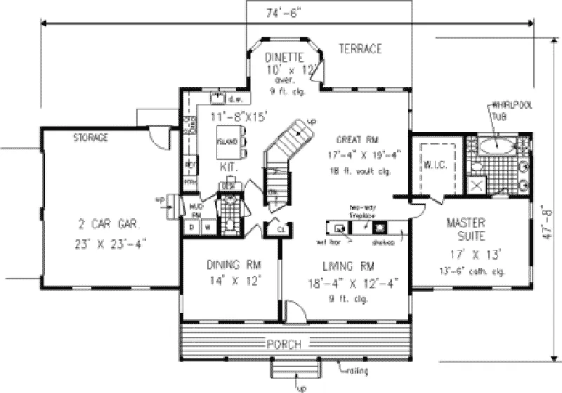 Colonial House Plan First Floor - Hillgard Southern Colonial Home 089D-0003 - Search House Plans and More