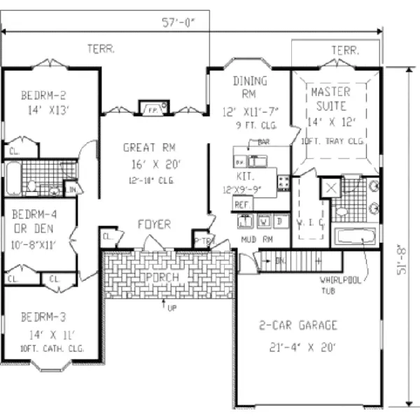 Ranch House Plan First Floor - Minersville Country Ranch Home 089D-0010 - Shop House Plans and More