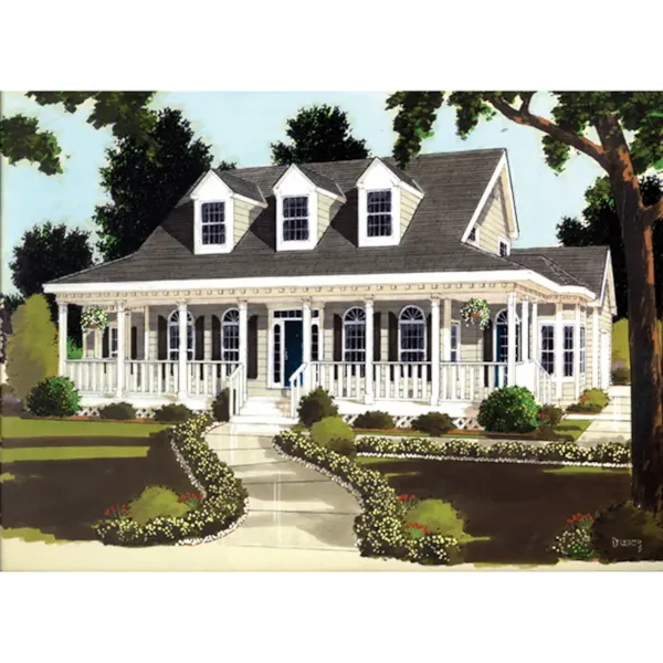 Gracious Country Style Home With Arch Windows Across The Front