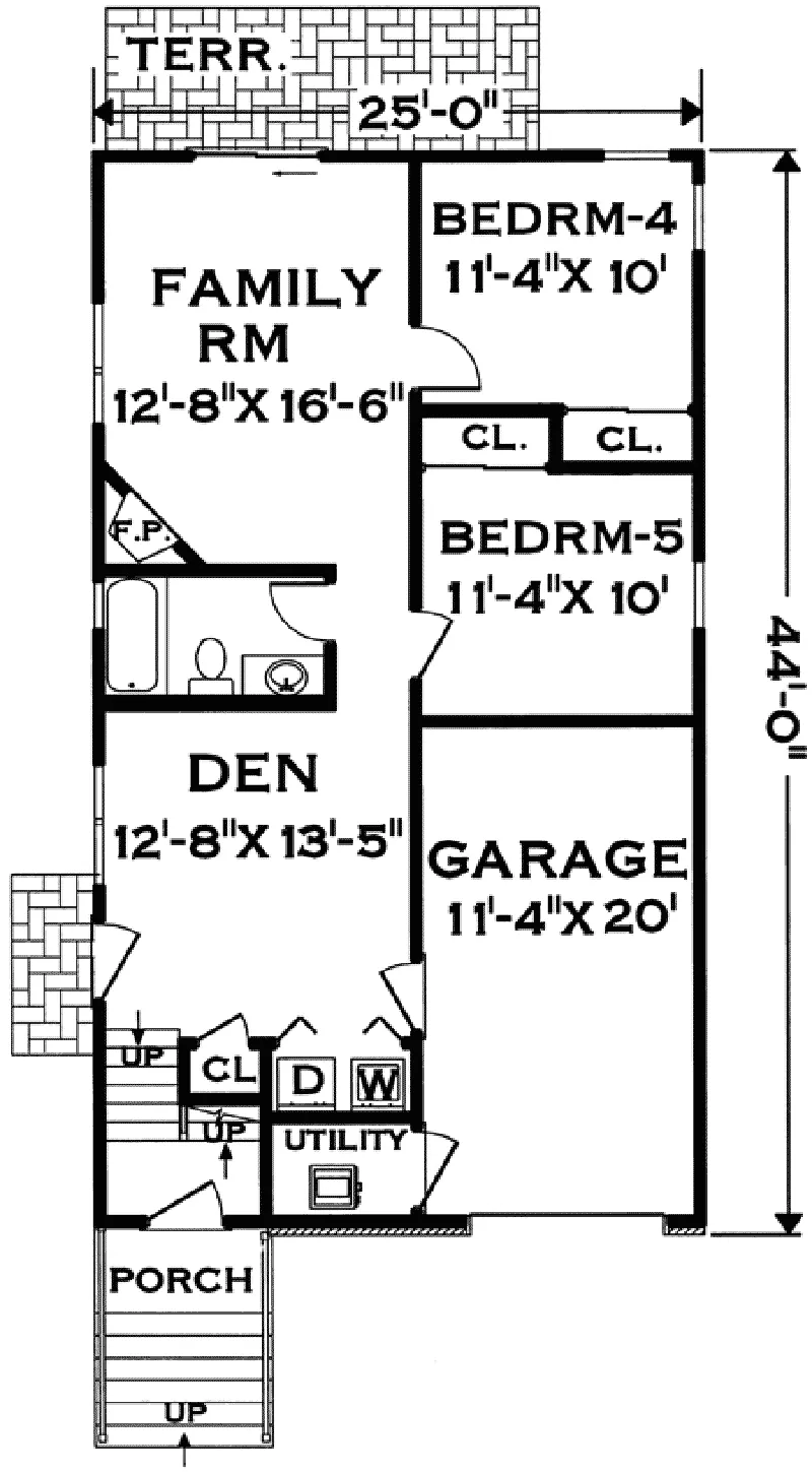 Country House Plan Lower Level Floor - Moorcroft Narrow Lot Home 089D-0015 - Shop House Plans and More