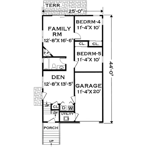 Traditional House Plan Lower Level Floor - Moorcroft Narrow Lot Home 089D-0015 - Shop House Plans and More